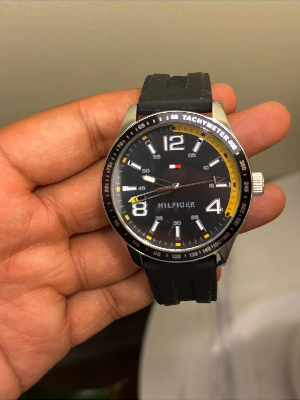Tommy Hilfiger Black & Yellow Sport Watch men’s rubber strap